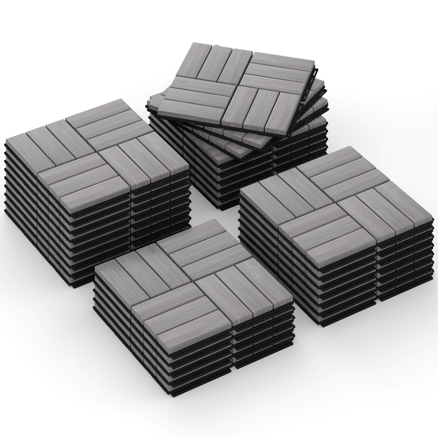 Rovibek Acacia Wood Interlocking Deck Tiles, 30PCS 12"x12" Outdoor Waterproof Decking Tiles, All Weather Use for Balcony Patio Backyard Poolside, Indoor & Outdoor, Checker Gray