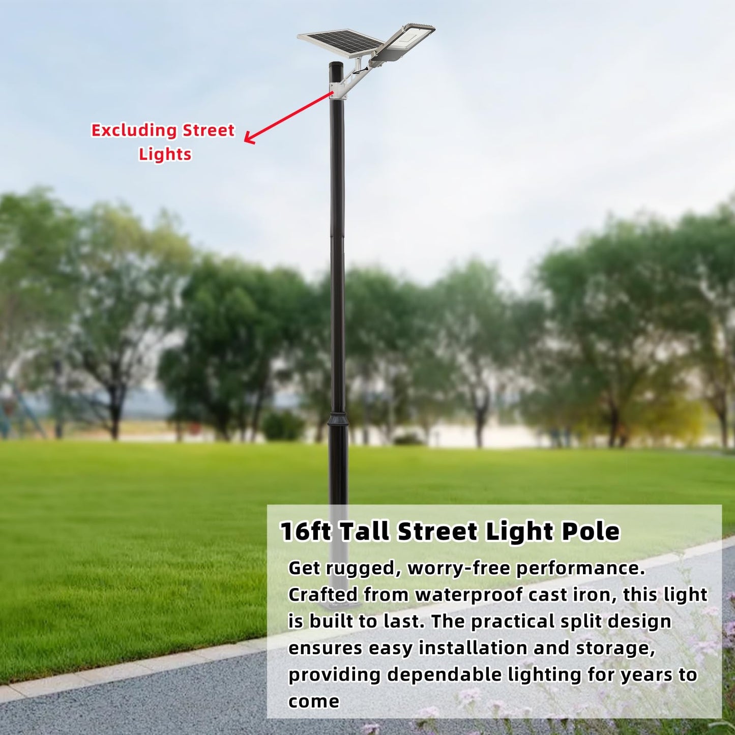 Lemoeyes Street Light Pole, 16ft Tall Split Street Lamp Post for Outdoor Street Courtyard Parking Lot Lighting Post Fixtures with Mounting Ground Cage (16FT 114+76mm)