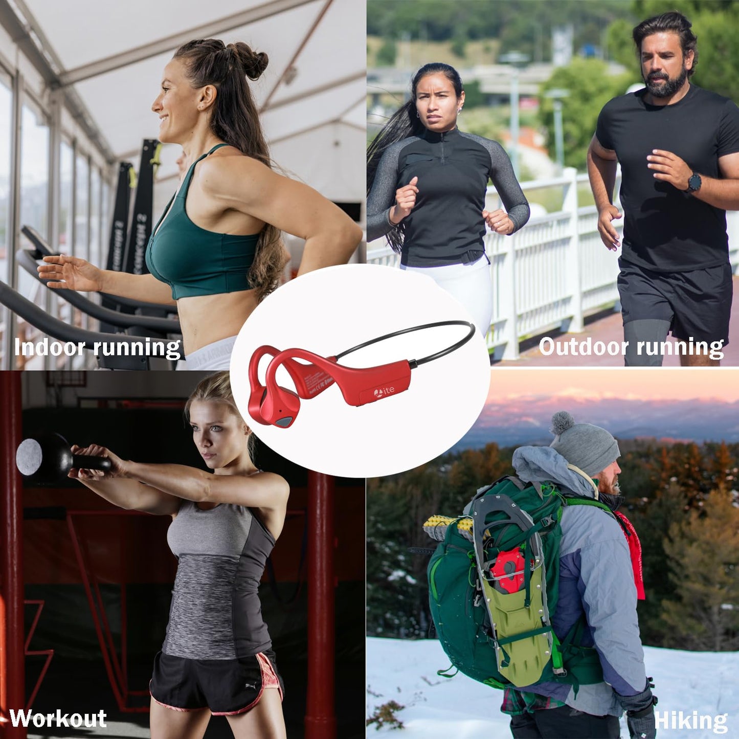 YouthWhisper Headset Open Ear Headphones - IPX5 Waterproof Bluetooth Bone Conduction Headphone Wireless Earphones, Type-C Charging, Long Battery Life, 25g Lightweight Red