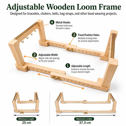 TMEGMIC Adjustable Wood Bead Loom Kit - Professional Wooden Weaving Frame for Jewelry Making - Sturdy Tool for Beginners, Seed Beads, Bracelets & DIY Crafts (Natural Wood-Vintage Green Bracelet)