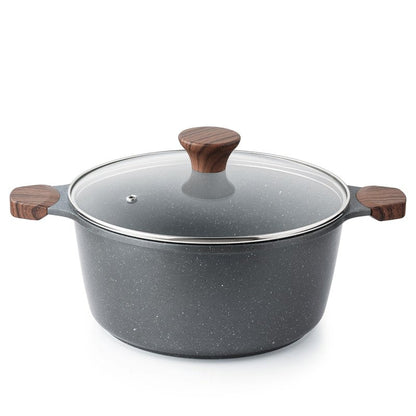SENSARTE Nonstick Stock Pot with Lid, 4.5 Quart Induction Cooking Pot with Tempered Glass Lid, Stew Pot with Swiss Nonstick Granite Coating, PFOA PFOS APEO Free, Gray