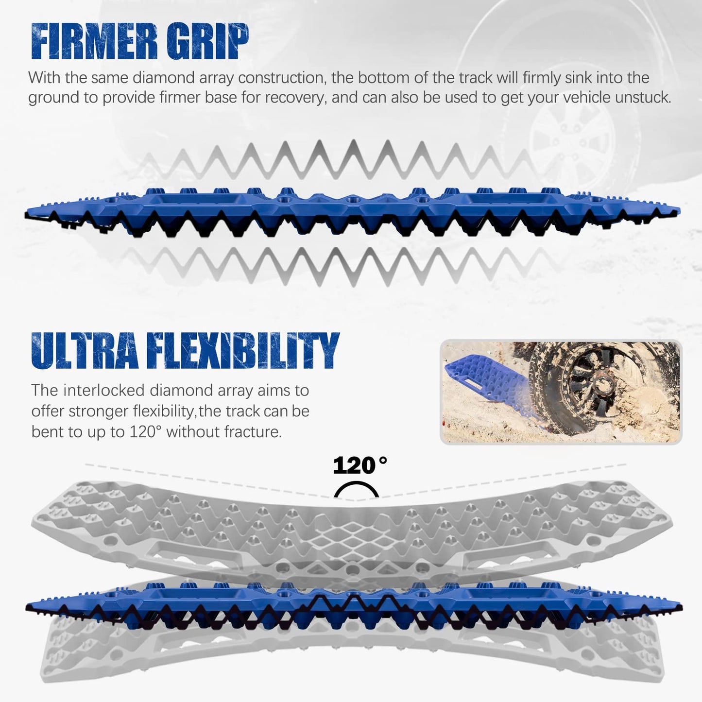 BUNKER INDUST Traction Boards with Jack Base (Blue) + 3" x 30ft Recovery Straps + Pair 3/4 D Ring Shackles + Bag 35,000 lbs Tree Saver Winch Strap