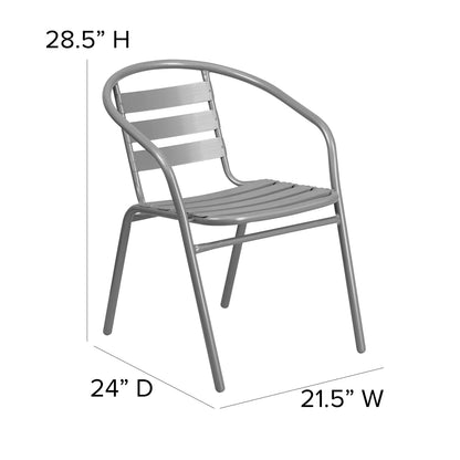 Flash Furniture TLH-0732SQ-017CSV4-GG Lila 31.5'' Square Glass Table with 4 Metal Aluminum Slat Stack Chairs, Silver
