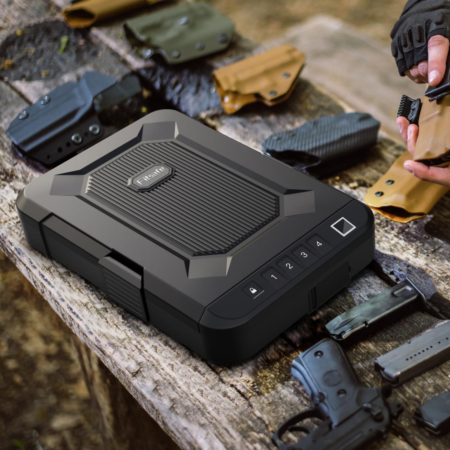 FITSAFE Biometric Handgun Safe - Secure Waterproof Car Small Pistol Case with Fingerprint Lock & Backlit Keypad, TSA Approved Portable Travel Gun Safe, Anti-Theft Compact Design for Home & Outdoor Use