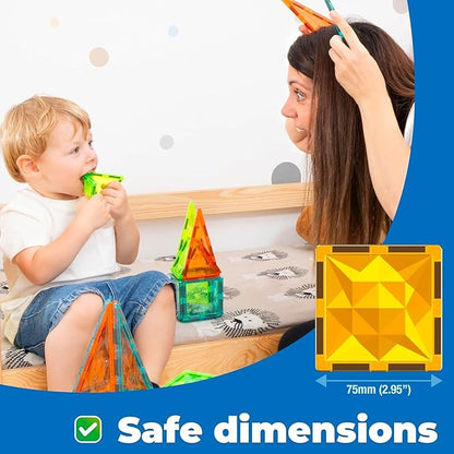 Magnetic Tiles for Kids Ages 4-8 25 Piece Dinosaur Building Blocks Set with T-Rex &amp Stegosaurus Magnet Toys for Toddlers &amp Preschoolers - Educational Construction Toy Magnetic Building Sets