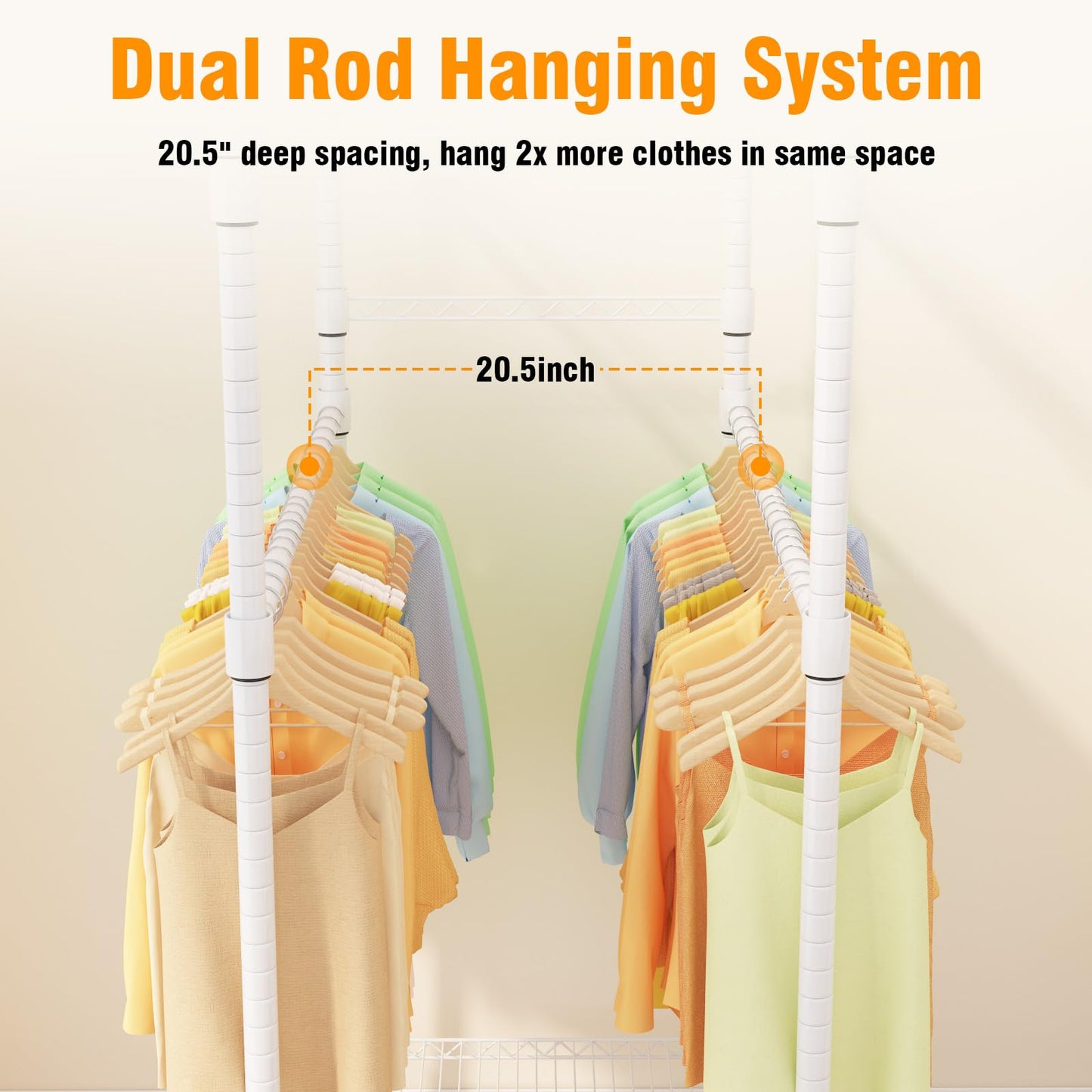 Himimi Double Rods Clothes Rack Heavy Duty,Adjustable Metal Garment Rack with Wheels,Portable Clothing Rack for Hanging Clothes, Closet Rack for Bedroom Laundry Room, 45" W×20.5" D×80.5" H, White