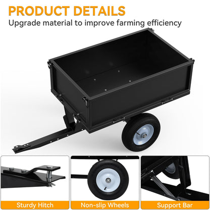 YINTATECH ATV Trailer Steel Dump Cart,Heavy Duty Pull Behind Dump Trailer with Fold-Down Side Panels, Yard Garden Utility Trailer for Lawn Mower Trailer Tractor, Alloy Steel, Black