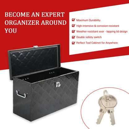 BIGREAT 24'' Inch Stripes Plated ATV UTV Aluminum Tool Box Truck Bed Toolbox Waterproof Square Storage Organizer with Lock and Keys Black(‎24" L x 9.5" W x 12.5" H)