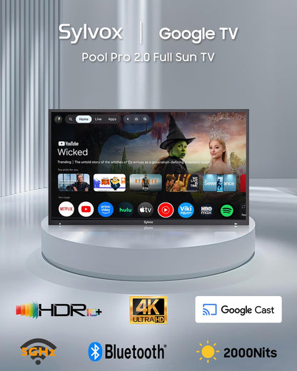 SYLVOX Outdoor TV, 43-Inch Waterproof Smart TV, 2000 nits Full Sun TV, 4K, Dolby Atmos, HDR10, Weatherproof Television with Voice Assistant Remote (Pool Pro 3.0, Latest Model)