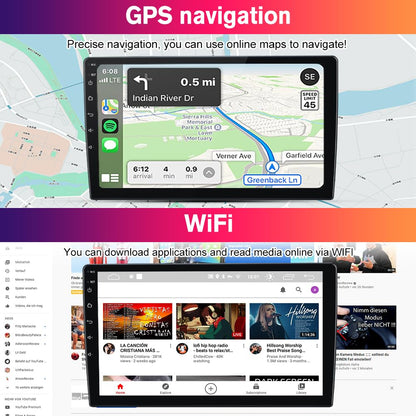 Solvitek Car Stereo for Jeep Wrangler JK 2007‑2018 / Compass/Grand Cherokee/Dodge Ram, 10.1", CarPlay & Android Auto, GPS Navigation, Bluetooth, FM/RDS, SWC, 2GB RAM+64GB ROM, Backup Camera