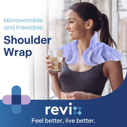 REVIX Microwavable Heating Pad for Neck Shoulders and Back, Microwave Heated Neck Wrap with Moist Heat, Light-Gray