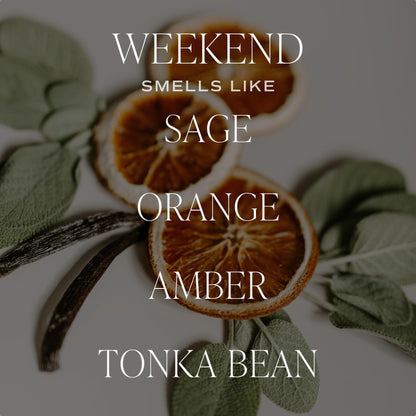 Sweet Water Decor Weekend Candle - Soy Citrus, Grapefruit, Sage, Amber, and Oakmoss Scented Earthy Candles for Home - 9oz Clear Jar with Gold Lid, 40+ Hour Burn Time, Made in The USA