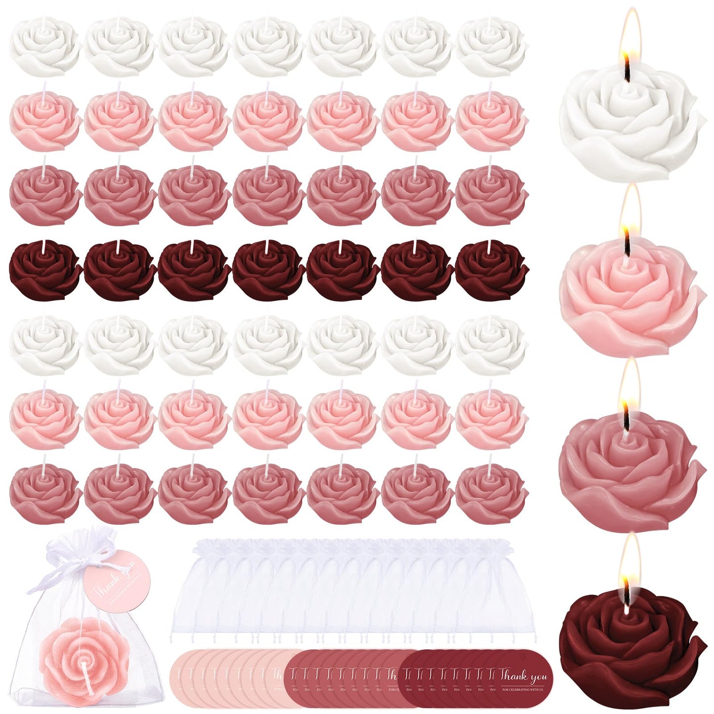 Treela 50 Set Flower Candles Wedding Favor for Guests Mini Burgundy Rose Shaped Tealight Candles for Return Gift Wedding Birthday Bridal Shower Housewarming Party