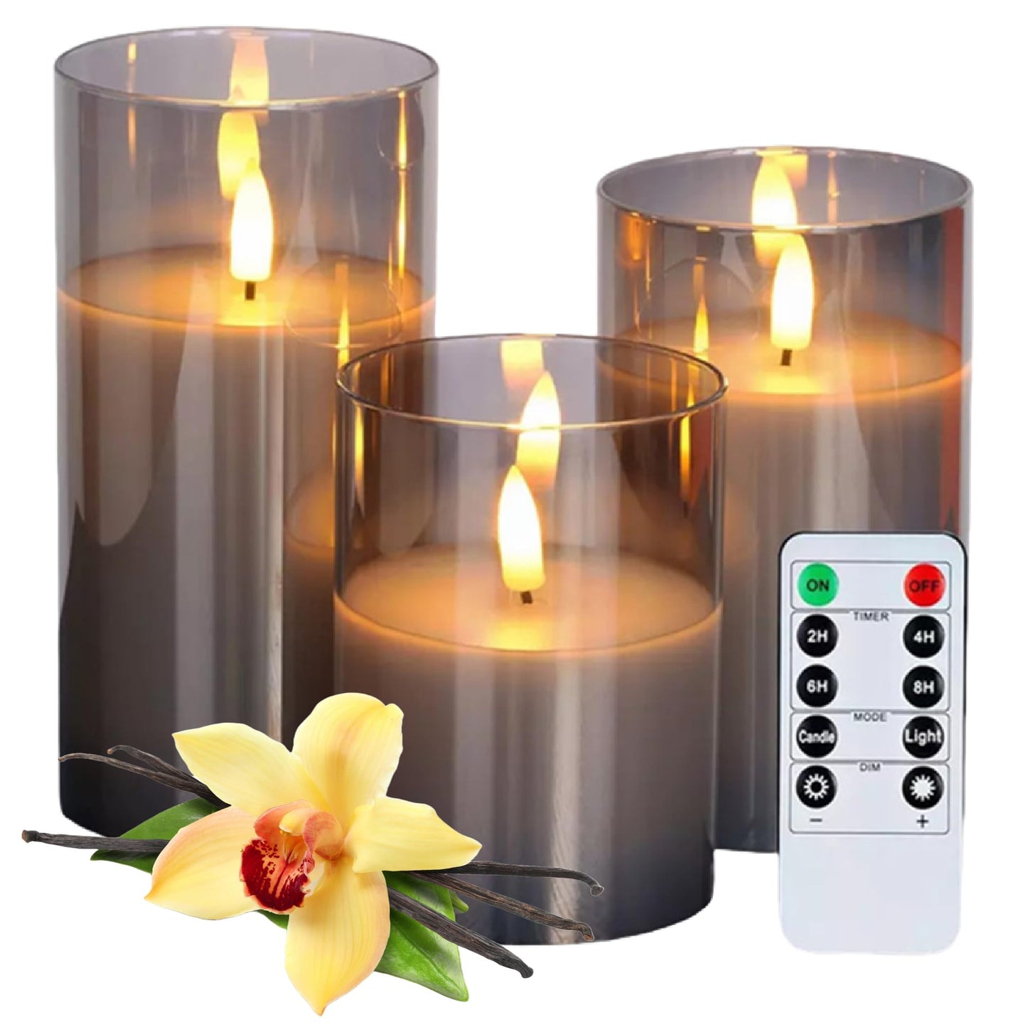 LinYang International Vanilla Scented Glass Real Wax Flameless Flickering LED Candles,Remote/Timer Battery Operated Pillar Light,Home/Spa/Office/Festivals/Weddings/Gifts for Decor, Safe for Pets/Kids