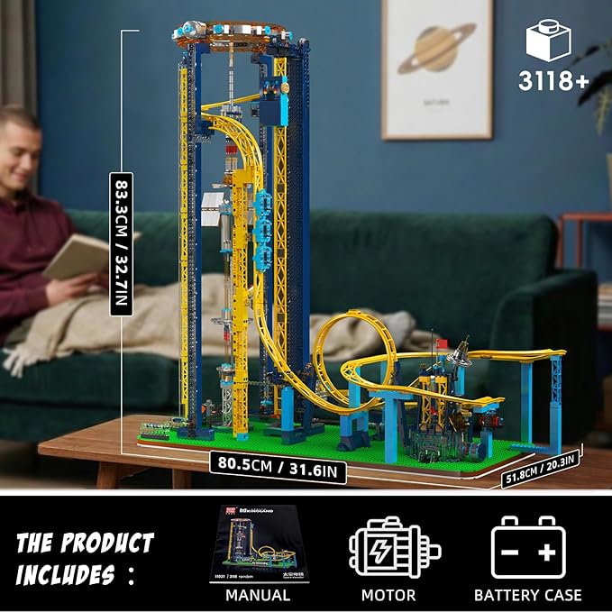 Mould King 11031 Roller Coaster Building Kit Space Elevator Track Construction Blocks Toys with Motors Ideal Gift Toy for Adult (3118 Pieces)