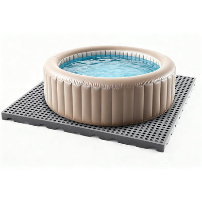 BreezeHug 4 Pack Outdoor Spa Foundation Base Pad (80" x 80"), Heavy Duty Interlocking Ground Platform for Inflatable Spas, Resin Tubs, Pools, Outdoor Equipment