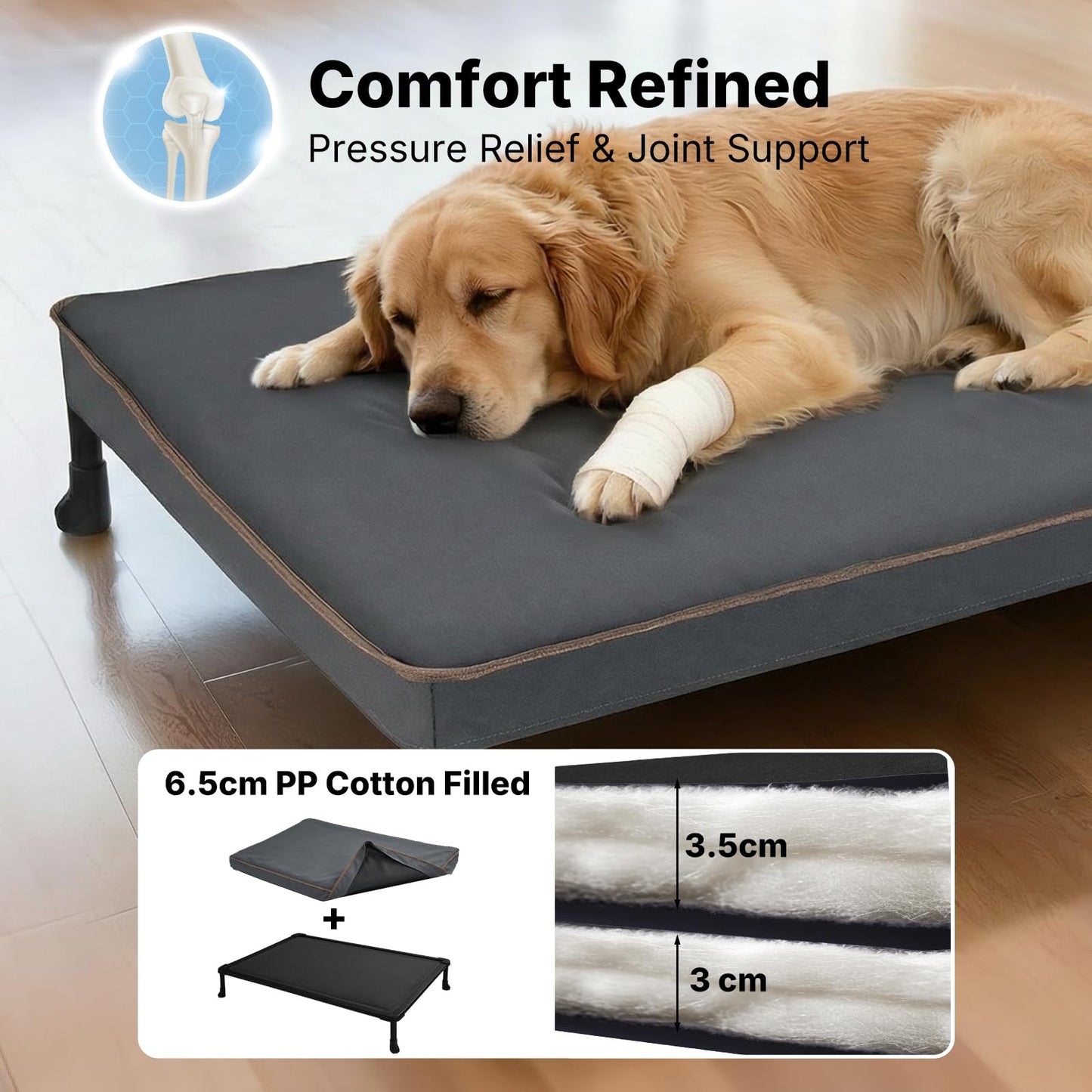 Veehoo Chew Proof Elevated Dog Bed, Indestructible Raised Dog Bed with Exclusive Cover, Washable Orthopedic Padded Pet Cot for Indoor & Outdoor, Large Dog Bed 41" x 27", Dark Grey