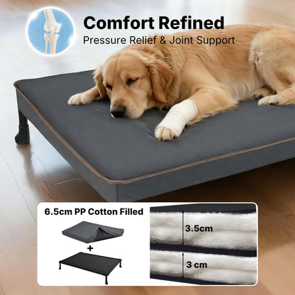 Veehoo Chew Proof Elevated Dog Bed, Indestructible Raised Dog Bed with Exclusive Cover, Washable Orthopedic Padded Pet Cot for Indoor & Outdoor, Large Dog Bed 41" x 27", Dark Grey