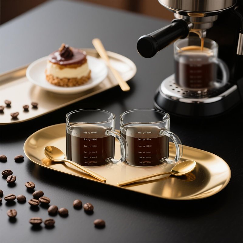 Patelai 4 Pcs 6oz/180ml Espresso Cups, Glass Measuring Cups with Double Spouts & Handle, Scale Espresso Shot Glass Milk Frothed Cup Coffee Accessories for Machines, Milk Frothed, and Bars
