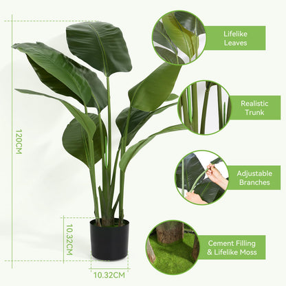 WC WAH CHUN Artificial Bird of Paradise Plant Fake Tropical Palm Tree for Indoor Outdoor, Perfect Faux Plants for Home Garden Office Store Decoration (H 120cm)