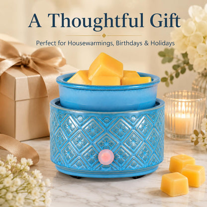 Wax Melt Warmer for Scented Wax,3-in-1Ceramic Wax Warmer Fragrances Candle Oils, Home Fragrance Burner,Electric Candle Warmer Perfect Christmas Gifts for Mom Women(Blue)