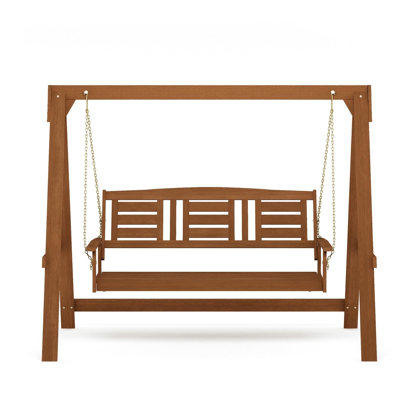 Furinno TIOMAN Porch Swing, Outdoor 3-Seater Patio Wooden Swing with Stand, for Patio, Garden, Porch, Light Wood