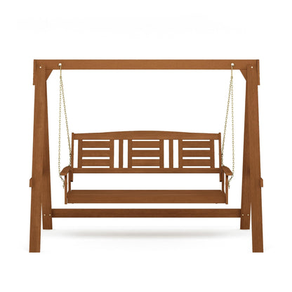 Furinno TIOMAN Porch Swing, Outdoor 3-Seater Patio Wooden Swing with Stand, for Patio, Garden, Porch, Light Wood