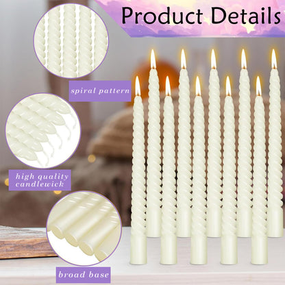 PIEMEET 24Pcs Spiral Taper Candles, 10Inch Dripless Twisted Candle, White Twisted Candlesticks, Unscented Taper Spiral Long Candle Stick for Wedding Dinner Party Home Decoration