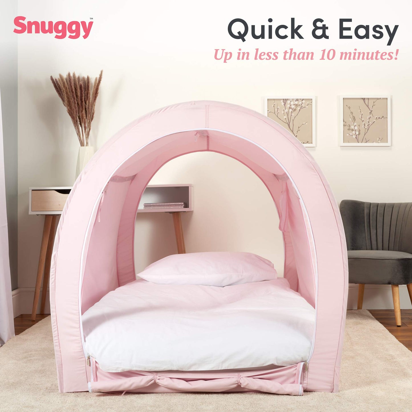 Snuggy Pod Bed Canopy – Pink (Twin Size) | Pop-Up Bed Tent | Sensory-Friendly Indoor Sleep Pod with Privacy & Light Blocking | Lightweight, Breathable & Foldable Design | Carry Bag Included