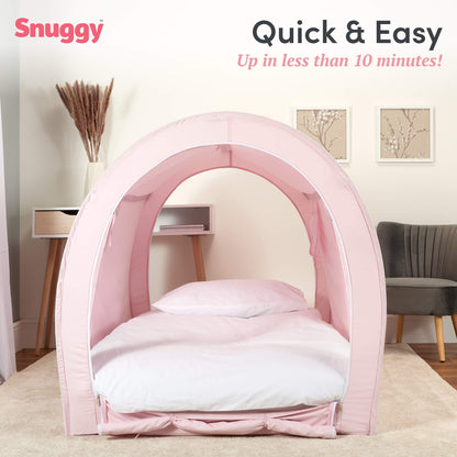 Snuggy Pod Bed Canopy – Pink (Twin Size) | Pop-Up Bed Tent | Sensory-Friendly Indoor Sleep Pod with Privacy & Light Blocking | Lightweight, Breathable & Foldable Design | Carry Bag Included