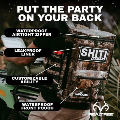 SHITI Coolers Cooler Backpack for Camping, Travel, Beach, Soft Lunch Box for Food, Drinks & Ice, Portable, Waterproof 24 Hr Insulated Bag with Shoulder Straps, Customizable, the Hideaway, 15 Cans