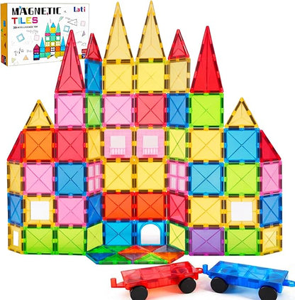 LATI 130-Piece Magnetic Tiles Building Toy Large Set for KidsMagnetic Building Blocks Construction SetOpen-Ended Play STEM Educational ToyCompatible with Other BrandsGift for Boys &amp Girls Ages