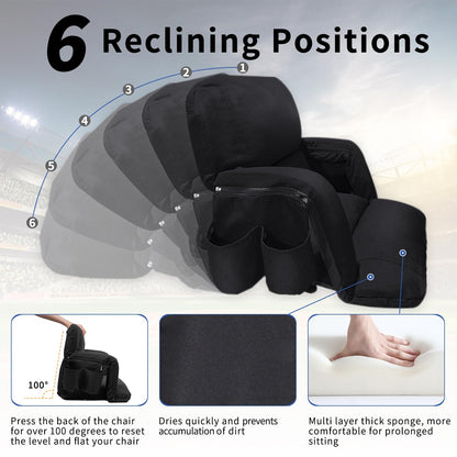 Aventorixis Extra Wide Stadium Seats with Back Support – 2 Pack Sofa-Style Bleacher Chairs, Thick Cushions, 6 Reclining Positions(Black-2 Pack,Wide|25")