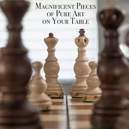 Wegiel Legate Luxury Wooden Chess Set for Adults and Kids - 18 Inch Handcrafted from Premium Beech and Birch Wood - Unique Folding Design with Chess Piece Storage