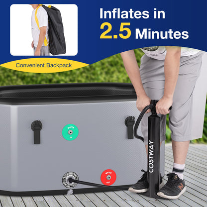 COSTWAY XL 129 Gal Oval Ice Bath Tub with Cover, Portable Outdoor Inflatable Cold Plunge Tub with Backpack, Pump, for Cold and Therapy, Compatible with Water Chillers, Grey