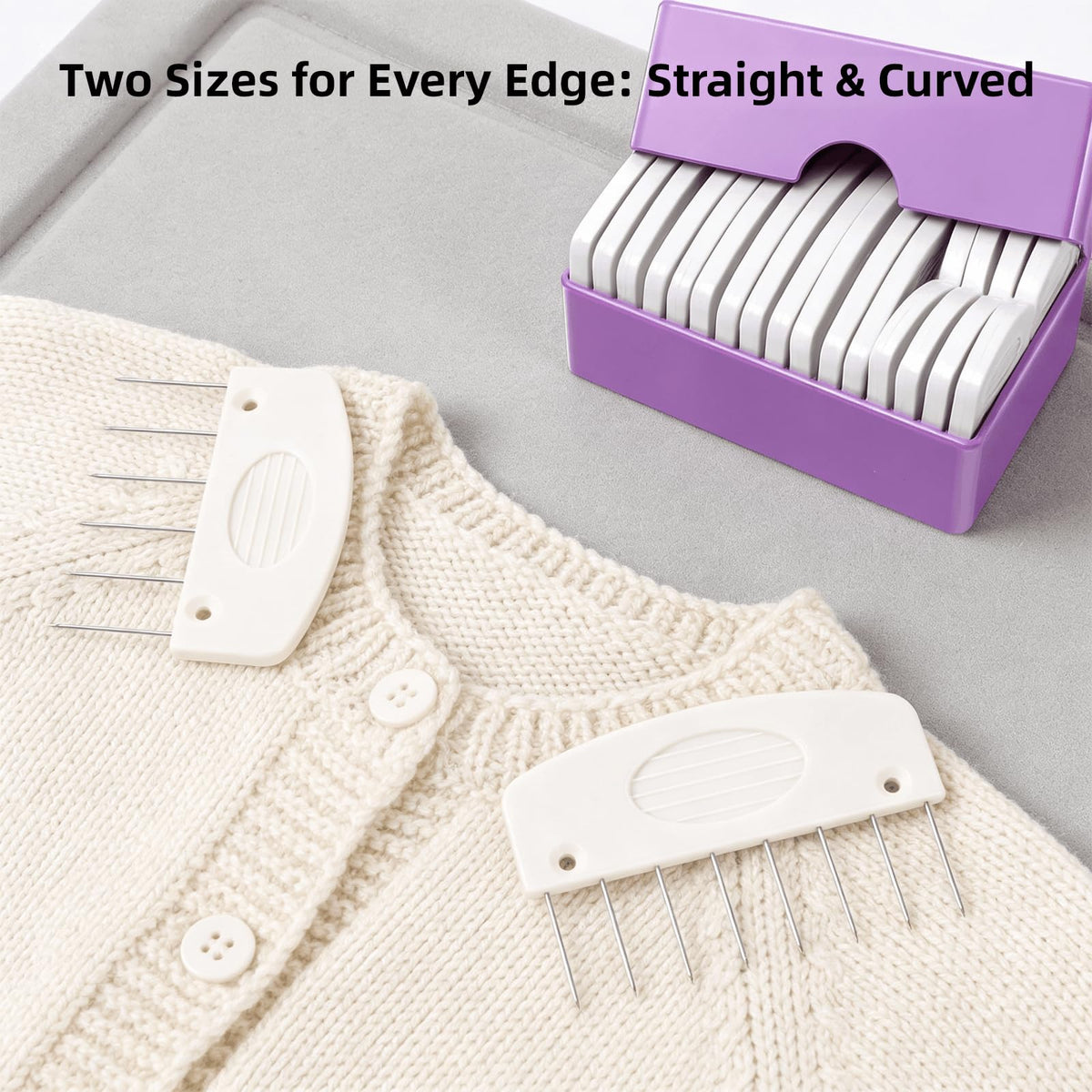 Nyuemystery 40 Pcs Blocking Combs Kit, Knit Blockers and Pins for Blocking Knitting, Crochet, Sewing Lace, Needlework Projects (White)