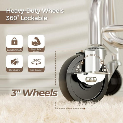 HYSEYY Rolling Clothes Rack - Sturdy Metal Garment Rack with Wheels | 350 LBS Capacity, Silver, Large