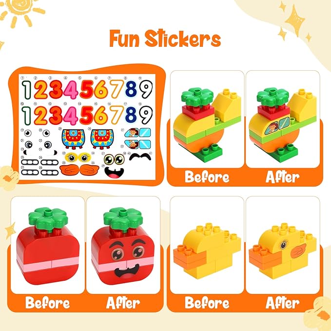 Creative Building Blocks - 116 Pieces Large-Size Blocks Build Train Animal Ideal STEM Toy for 3 Year Old Kids