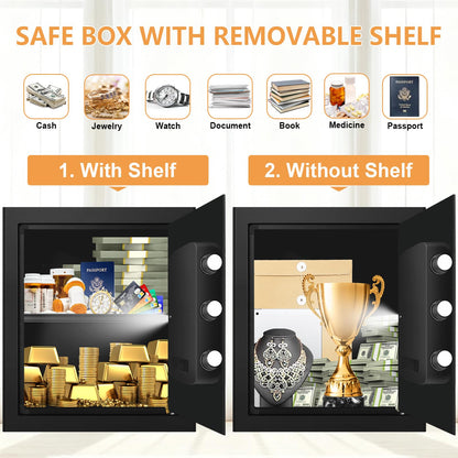2.0 Cub Large Fireproof Safes for Home Use, Digital Security Safe Box Fireproof Waterproof with Combination Lock and Removable Shelf, Home Fire Safe for Document Money Medicines Valuables