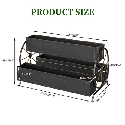 Athuiline Metal Raised Garden Beds with Wagon Wheels, 3-Tier Outdoor Planter Boxes, Decorative Herb Garden Planter for Flowers Herbs Vegetables, Small Flower Cart for Patio, Balcony (Retro Gold)