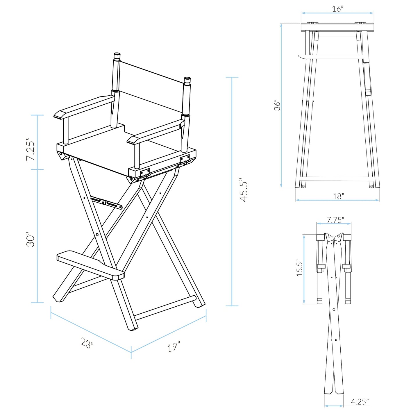 30" Director's Chair Black Frame-Orange Canvas