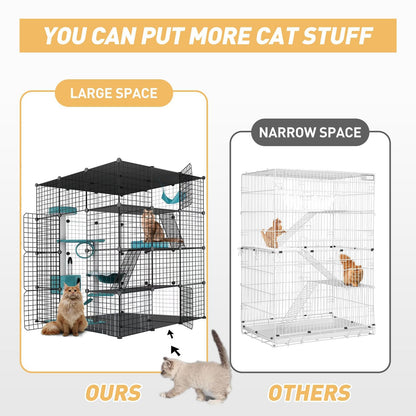 Large Cat Cage Enclosure Indoor DIY Cat Playpen Pet Home Small Animal House Detachable Metal Wire Kennels Crate Large Exercise Place Ideal for 1-4 Cat (Black, 41.3" Lx41.3 Wx55 H, 1)