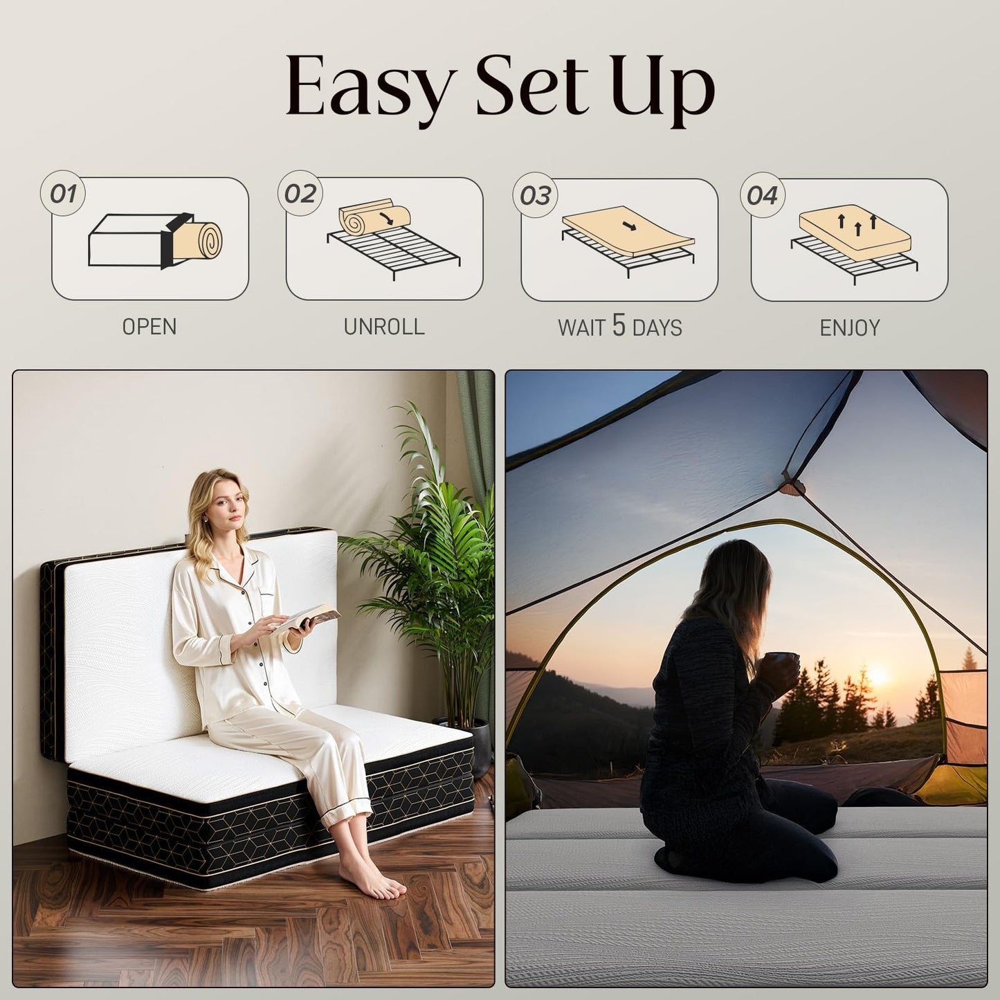GEMBED Tri-Fold Memory Foam Mattress Full - 6 Inch Portable Folding Sofa Bed with Handle & Washable Cover, Floor Sofa Bed with Non-Slip Base, Space-Saving for Room, Travel, Guest Bed, RV, 73"x52"x6"