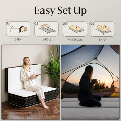 GEMBED Tri-Fold Memory Foam Mattress Full - 6 Inch Portable Folding Sofa Bed with Handle & Washable Cover, Floor Sofa Bed with Non-Slip Base, Space-Saving for Room, Travel, Guest Bed, RV, 73"x52"x6"