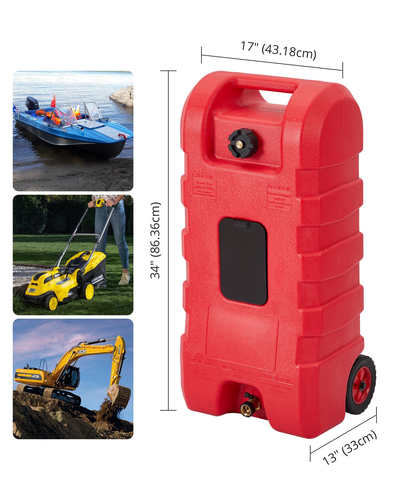15 Gallon Fuel Caddy,Gas Can with Pump &Manual Nozzle,Fuel Transfer Tanks with 10Ft Delivery Hose and Wheels - for Generators, Tractors, Boats for Farm & Construction Use,Red