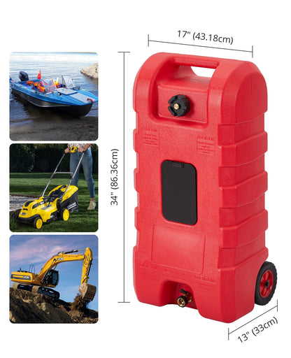 15 Gallon Fuel Caddy,Gas Can with Pump &Manual Nozzle,Fuel Transfer Tanks with 10Ft Delivery Hose and Wheels - for Generators, Tractors, Boats for Farm & Construction Use,Red