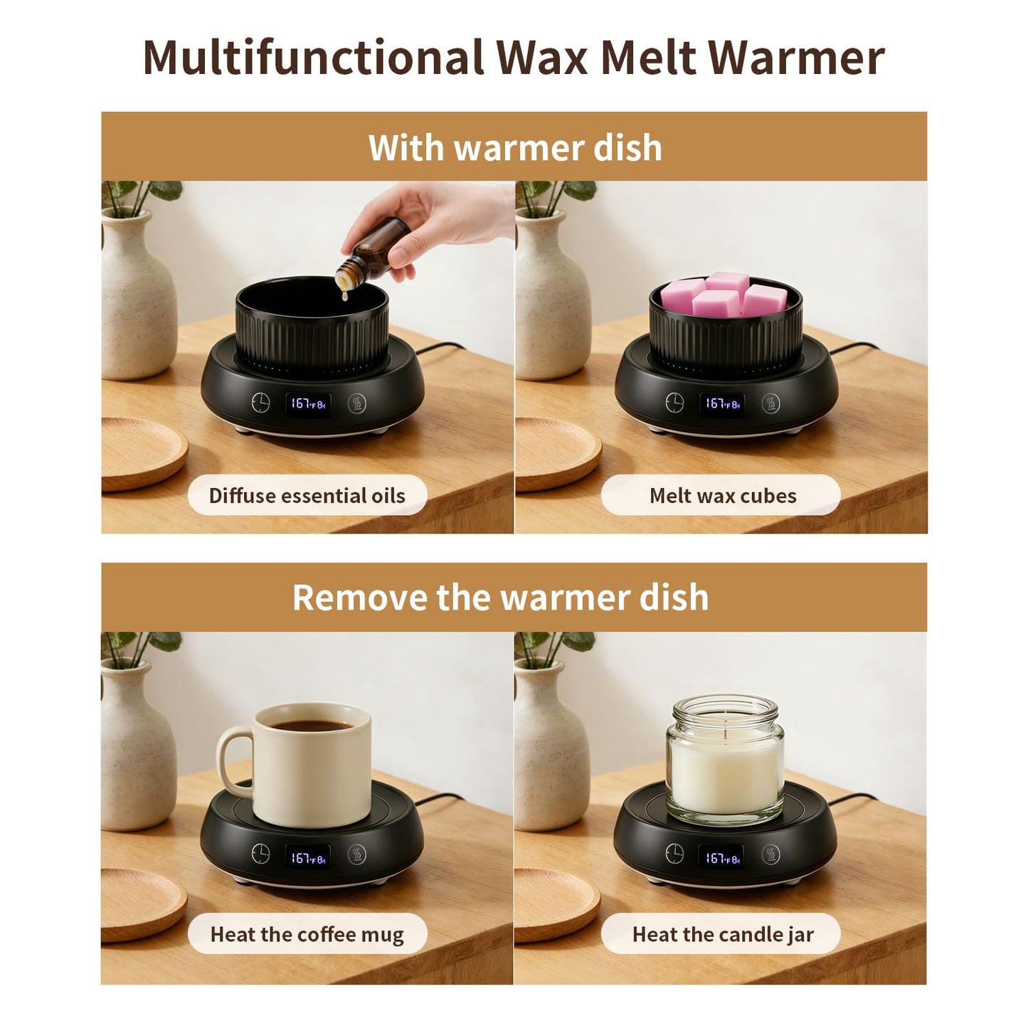 Lyty 4-in-1 Wax Melt Warmer, Candle Warmer with Delay Start Timer, Fragrance Scented Wax Melter Wax Cube Warmer with 3 Color Light for Home Bedroom Spa Office, 8H Auto Shut Off (Black)