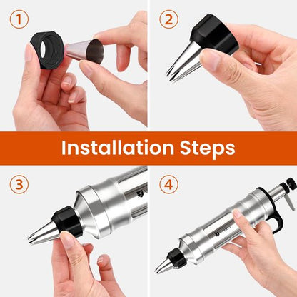 Dessert Decorating Syringe Set Icing Piping Kit Frosting Piping Kit Stainless Steels Cake Decorating Kit with 10 food grade stainless steel piping tips & 50 Disposable Piping Bags Black