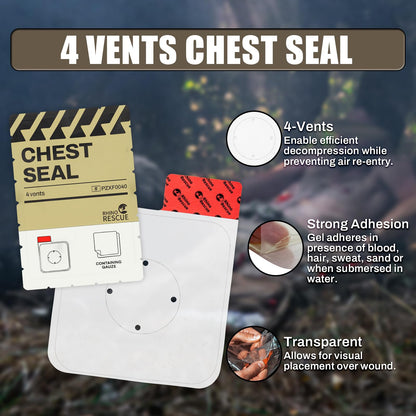 Rhino RESUE Bundle-Vented Chest Seal, 4 Vents, Sterile Emergency Trauma Dressing, Occlusive Adhesive Pad+Trauma Kit with C-A-T Tourniquet, Tactical First Aid Kit Molle Pouch for Military