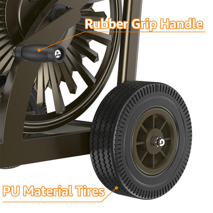 GOFORWILD Heavy Duty Steel Garden Hose Reel Cart with Wheels - Holds 200ft of 5/8 Hose, Storage Basket & Anti-Tip Design - Mobile Water Reel for Lawn, Yard, Garden
